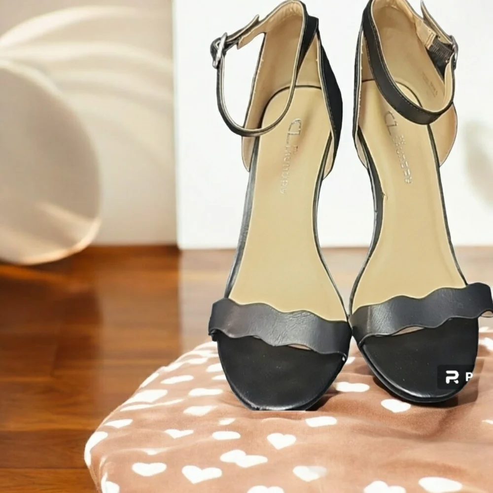 CL by Launday size 8 black ankle straps wedges.